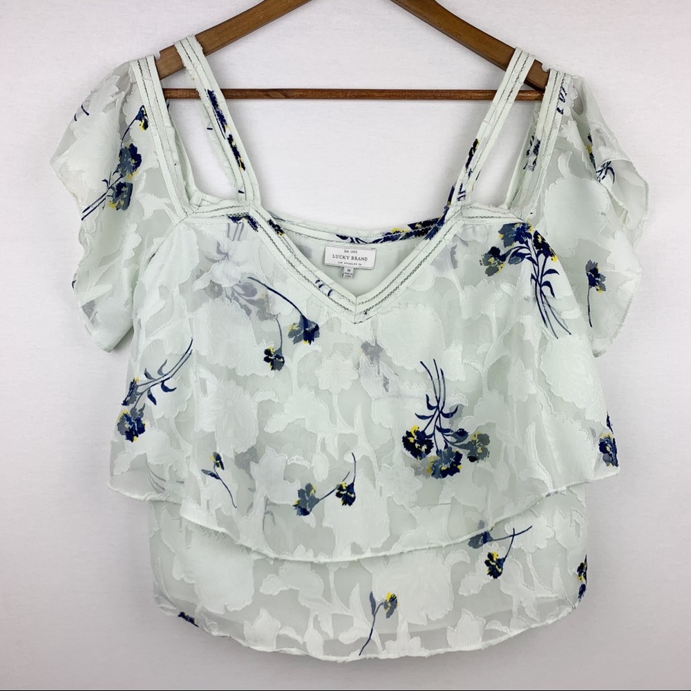 Lucky Brand Floral Ruffle Cold Shoulder Blouse
